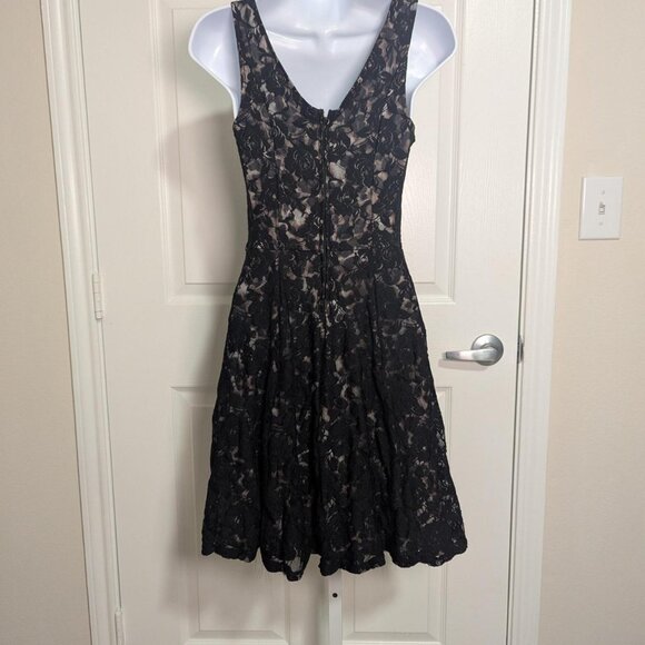 Maurices Black Leopard Print Lace Overlay Skater Dress- Size 4 - Picture 3 of 4